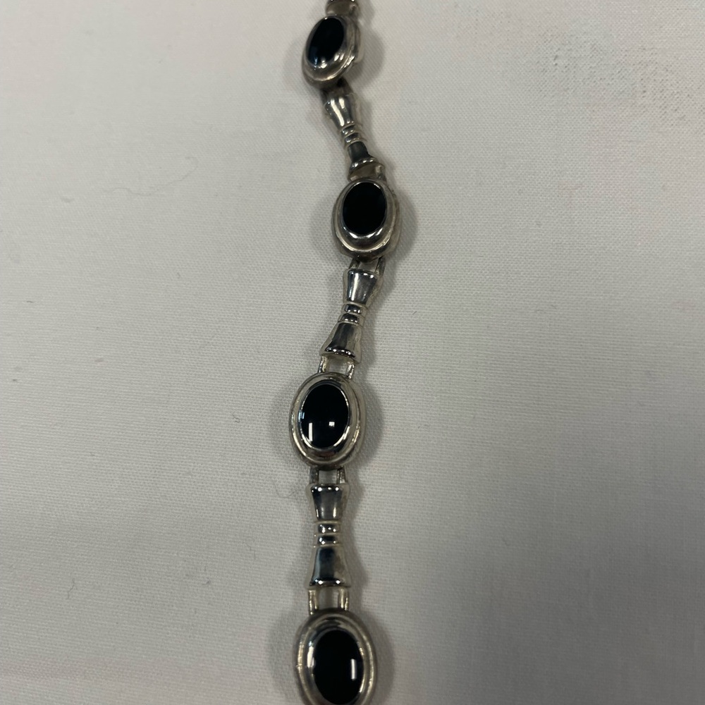Elegant Sterling Silver and Onyx Chain Bracelet